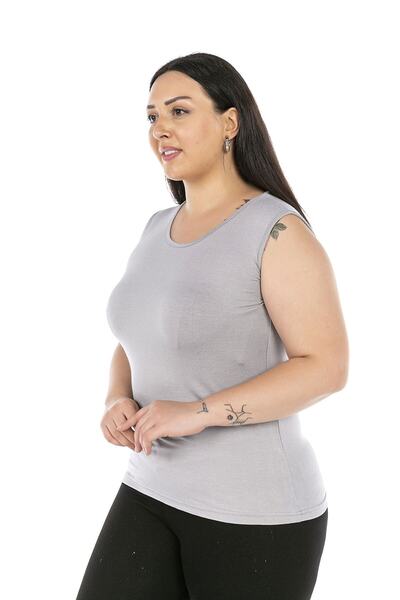 DISENTIS MODEST Large Size Round Neck Thick Strap Viscose Light Gray Body