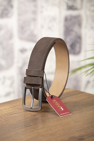 KASVA DERİ 4 Cm Brown Nubuck Original Leather Belt