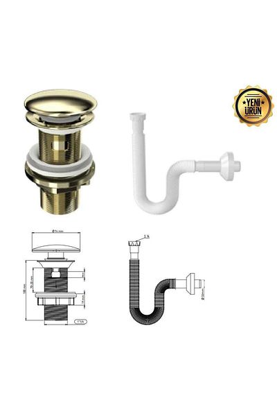 İZYAPI Pop-Pop Porcelain Sink Siphon (Golden) - Including Bellows