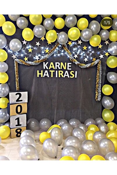 Lema Store 50 Adet Metalik Gümüş Sarı Balon Konsept Karne Parti