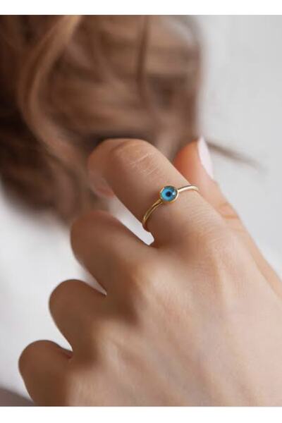 AychaAksesuar Minimal Mavi Nazar Boncuklu Ayarlı A Kalite Yüzük