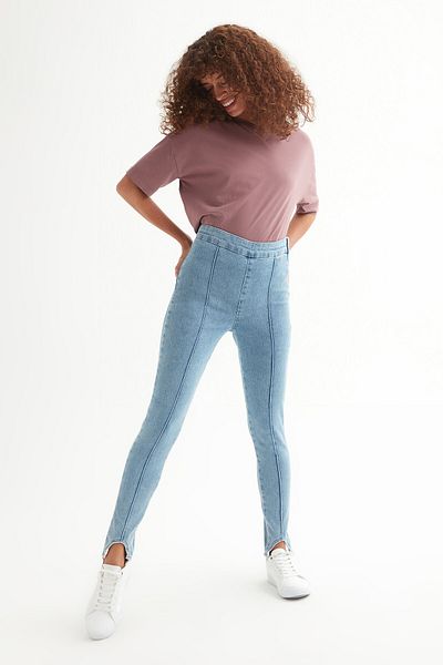 Açelya Okcu Jambiere de damă, albastră, cu talie înaltă, din lycra, cu picior elastic