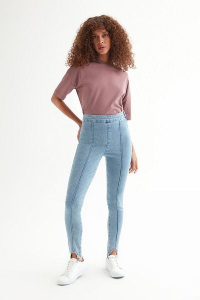 Açelya Okcu Jambiere de damă, albastră, cu talie înaltă, din lycra, cu picior elastic