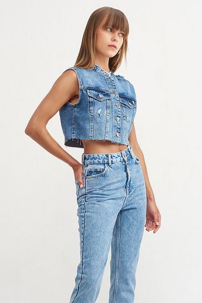 Açelya Okcu Vestă din denim crop