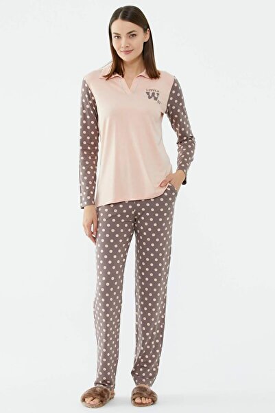 Sementa Puantiye Desen Kadın Uzun Kol Pijama 76010