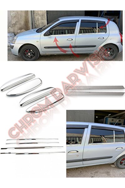 darwish Renault Clio 2 1999- Uyumlu Cam Çıtası 4 Parça Kapı Kolu 4 Kapı Kelebek 2 Parça Krom Paslanmaz Çelik