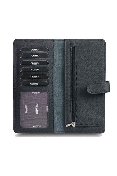 GUARD 3032 Matte Black Genuine Leather Phone Wallet with Card and Money Slot