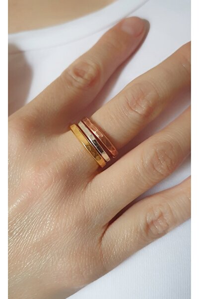 LOVI Bakır Pirinç Ve Gümüş Dövme Desen Kadın Yüzük