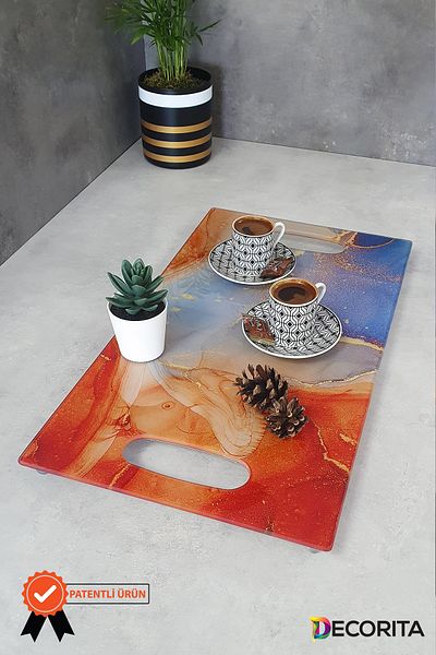 Decorita Glass Tray| Gilded Marble| 29cm X 52cm