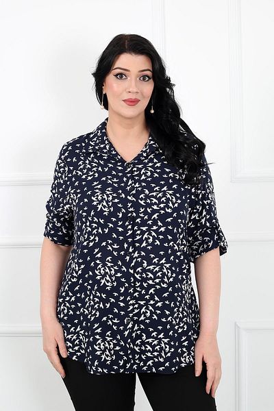 By Alba Collection Cămașă din bumbac din viscoză, albastru bleumarin, cu model pescăruș