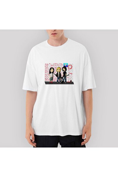 Z zepplin Tricou alb supradimensionat cu desene animate Nirvana Street