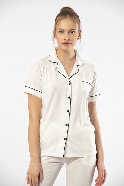 TÜREN Solid Color, Pocket, Short Sleeve, Summer, Shirt Neck Women's Pajamas Set