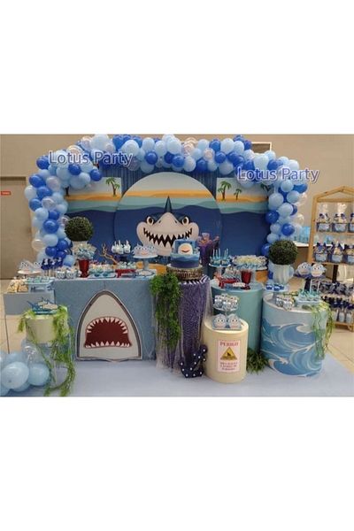 LOTUS PARTY 100 Pieces - Shark Themed Balloon Chain Set - ( Navy Blue - Blue - Transparent )