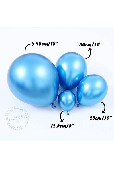 PARTİAVM Small Size Blue Chrome Balloon Bright Blue Color Balloon High Quality Mirrored Balloon 12,5cm (10 Pieces)