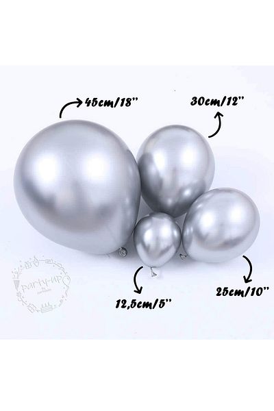 PARTİAVM Small Size Silver Chrome Balloon Shiny Silver Color Balloon High Quality Mirrored Balloon 12,5cm (10 Pieces)