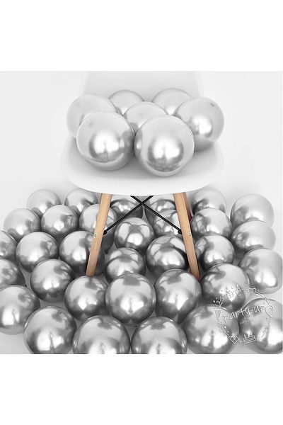 PARTİAVM Silver Chrome Balloon Bright Silver Color Balloon High Quality Mirror Mirrored Balloon 30cm (10 Pieces)