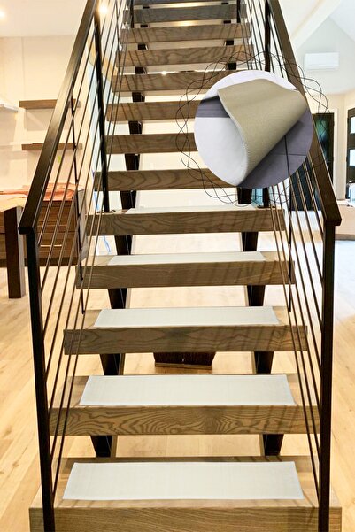 Bonny Home Comfort Krem (1 ADET) Pufidik Peluş Merdiven Halısı Kaymaz Deri Ta...