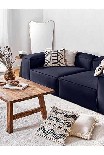 S Home Design Concept Frida 2 Modüler Ikili Kanepe Koltuk (DAİRENİZE TESLİM), Keten, Lacivert 210 Cm