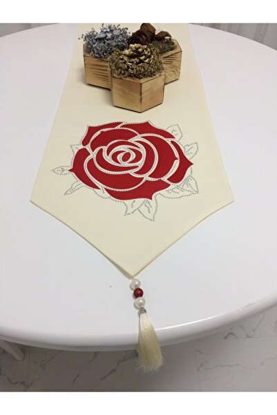 Finezza Runnerlinen με κρυστάλλινες πέτρες και τριαντάφυλλο με τύπωμα λινό ύφ...