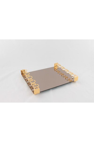 çerçi Tray with Glass Handle Gold 40 Cm Tp02