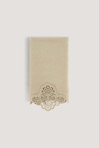 Arliva Home Sedef Kadıfe Nakıslı Çeyız Havlusu Bej 30x50