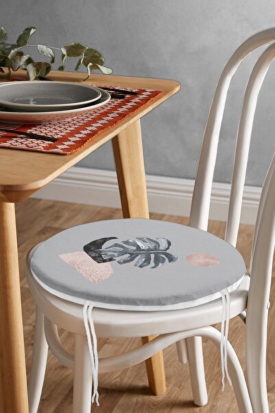 Realhomes Кругла подушка для стільця з цифровим принтом тропічного листя на с...