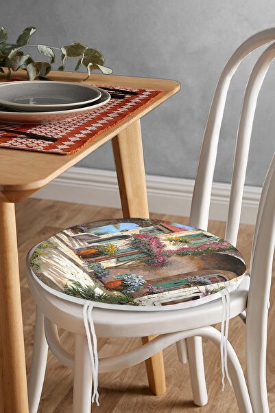 Realhomes Pernă de scaun rotundă cu fermoar, cu vopsea în ulei, cu model special, imprimată digitală