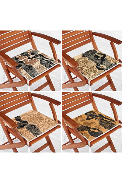 Realhomes 4'lü Damask Desenli Arap Kız Tasarımlı Fermuarlı Sandalye Minderi Seti