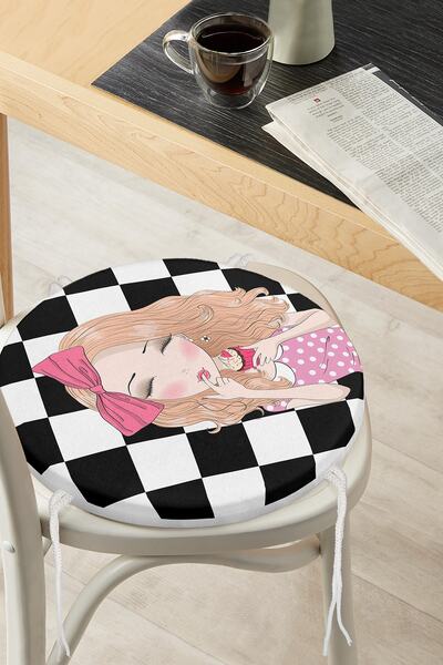 Realhomes Dama Zeminli Pancakeli Kız Desenli Dijital Baskılı Modern Yuvarlak ...