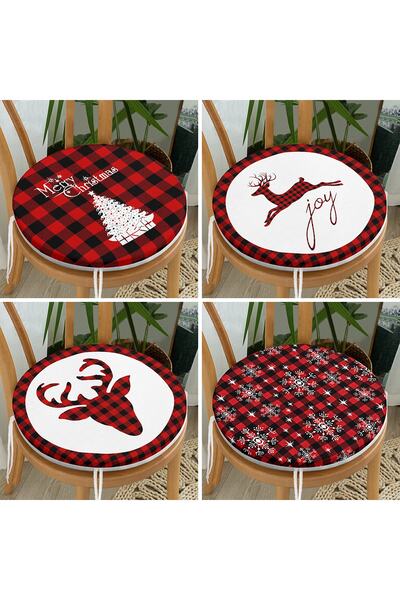 Realhomes Set de 4 perne pentru scaune rotunde cu fermoar cu model de Crăciun...