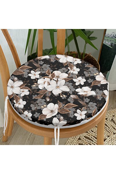 Realhomes Siyah Zeminde 3d Çiçekler Temalı Modern Yuvarlak Fermuarlı Sandalye...
