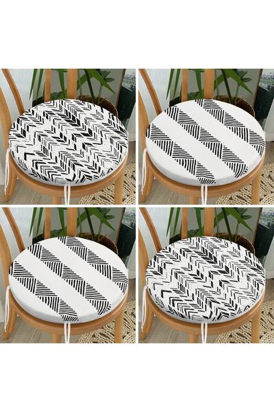 Realhomes Набір з 4 чорно-білих круглих подушок для стільців з іскандинавськи...