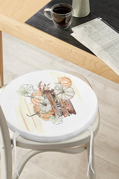 Realhomes Beyaz Zemin Üzerinde Balkabağı Desenli Dijital Baskılı Modern Yuvar...