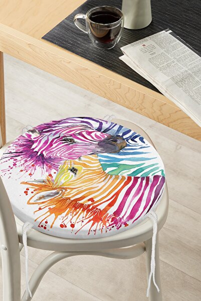 Realhomes Кругла подушка для стільця з цифровим принтом у вигляді зебри та бл...