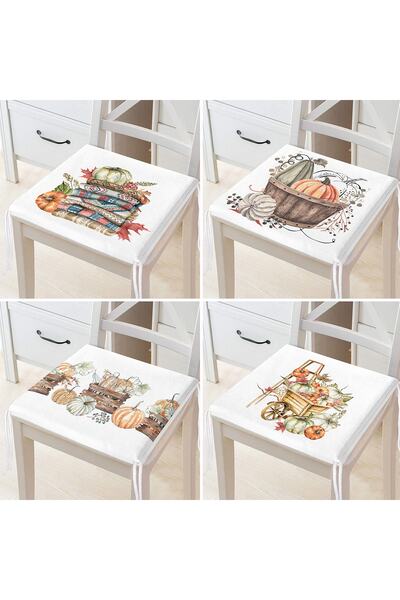 Realhomes 4'lü Sepetli Kabak Konsept Dijital Baskılı Modern Fermuarlı Sandalye Minderi Seti
