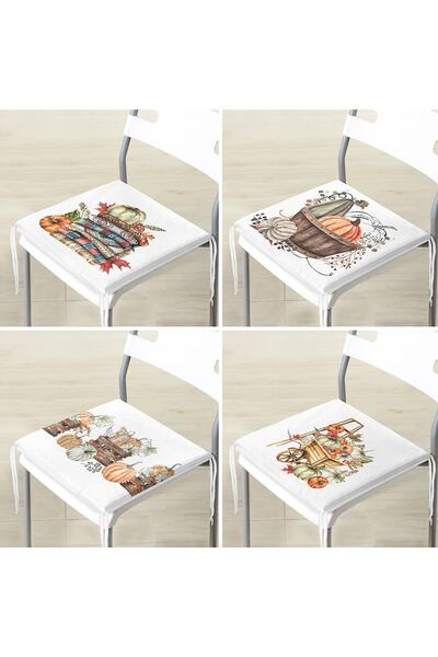 Realhomes 4'lü Sepetli Kabak Konsept Dijital Baskılı Modern Fermuarlı Sandalye Minderi Seti