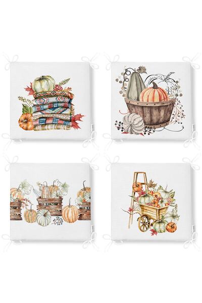 Realhomes 4'lü Sepetli Kabak Konsept Dijital Baskılı Modern Fermuarlı Sandalye Minderi Seti