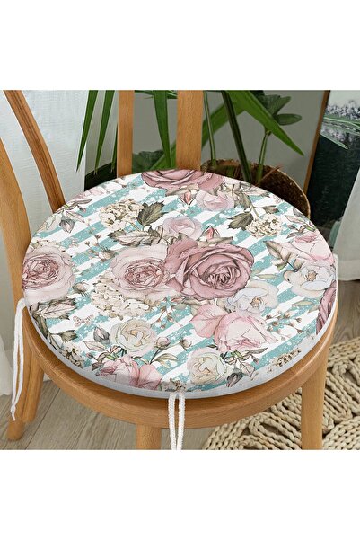 Realhomes Синя лінія візерунком канва з квітковим мотивом кругла подушка для ...