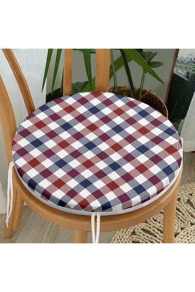 Realhomes Bordo Lacivert Ekose Desenli Modern Yuvarlak Fermuarlı Sandalye Min...