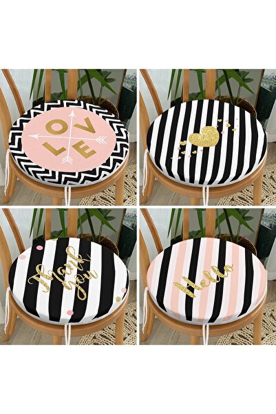 Realhomes 4'lü Beyaz Zemin Üzerinde Gold Detaylı Yazılı Modern Yuvarlak Fermu...