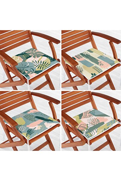 Realhomes Набір з 4-х сучасних стільцевих подушок з малюнком листя на кольоро...