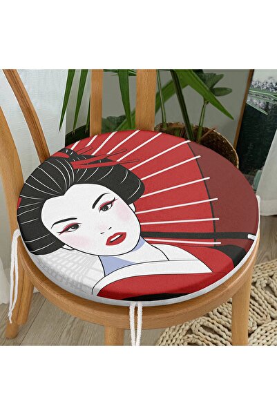 Realhomes Jastuk za stolicu sa okruglim zatvaračem i motivom japanske žene u ...