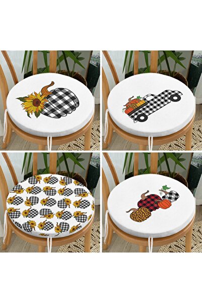 Realhomes Set de perne pentru scaune rotunde cu fermoar, 4 bucăți, cu model de dovleac imprimat digital