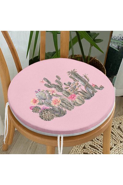 Realhomes Digital Printed Modern Round Zippered Chair Cushion with Cactus Pattern on Colorful Floor