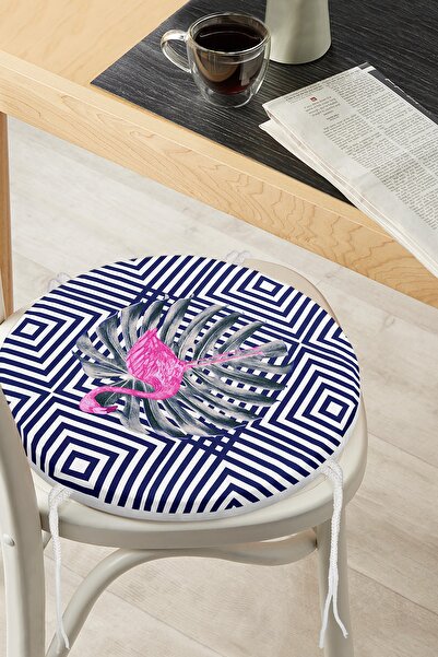 Realhomes Синьо-чорна підлога з цифровим принтом фламінго, кругла подушка для...