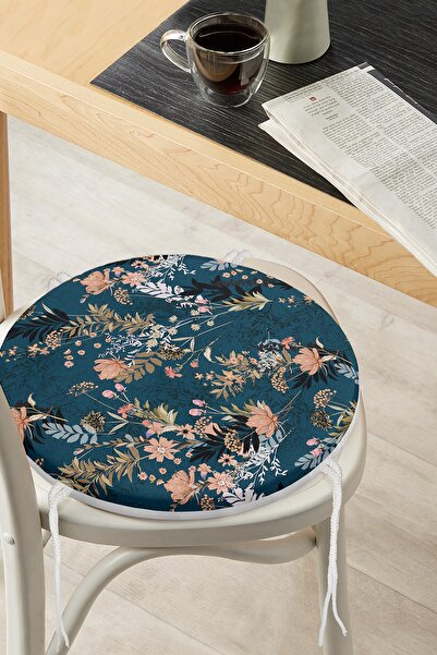 Realhomes Сучасна кругла подушка для стільця з цифровим принтом у вигляді кві...