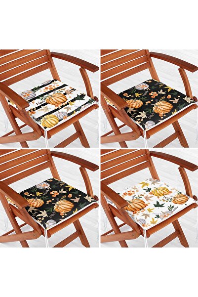 Realhomes Набір з 4 цифрових друкованих стільцевих подушок із мотивом кабачка...