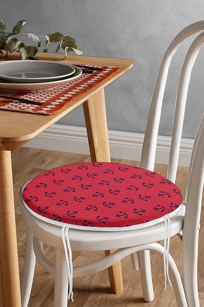 Realhomes Digital Printed Modern Round Zippered Chair Cushion with Anchor Pattern on Colorful Floor