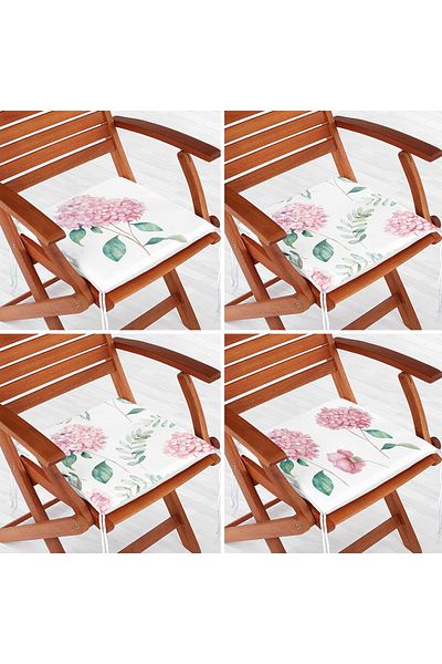Realhomes 4-Piece Modern Zippered Chair Cushion Set with Hydrangea Flower Pattern on White Background