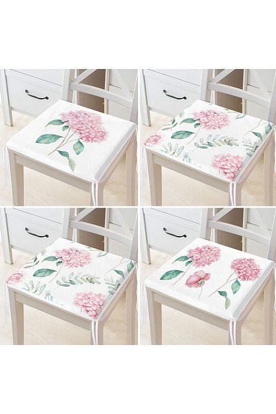 Realhomes 4-Piece Modern Zippered Chair Cushion Set with Hydrangea Flower Pattern on White Background